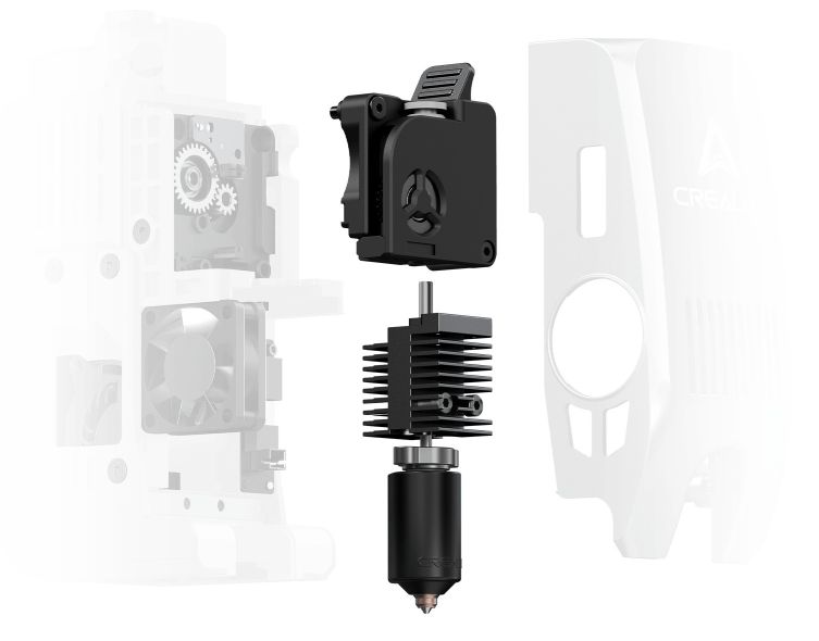 Модуль хотэнда с быстрой заменой на Creality K2 Pro. Модуль хотэнда с быстрой заменой и магнитная крышка инструментальной головки для легкого обслуживания.