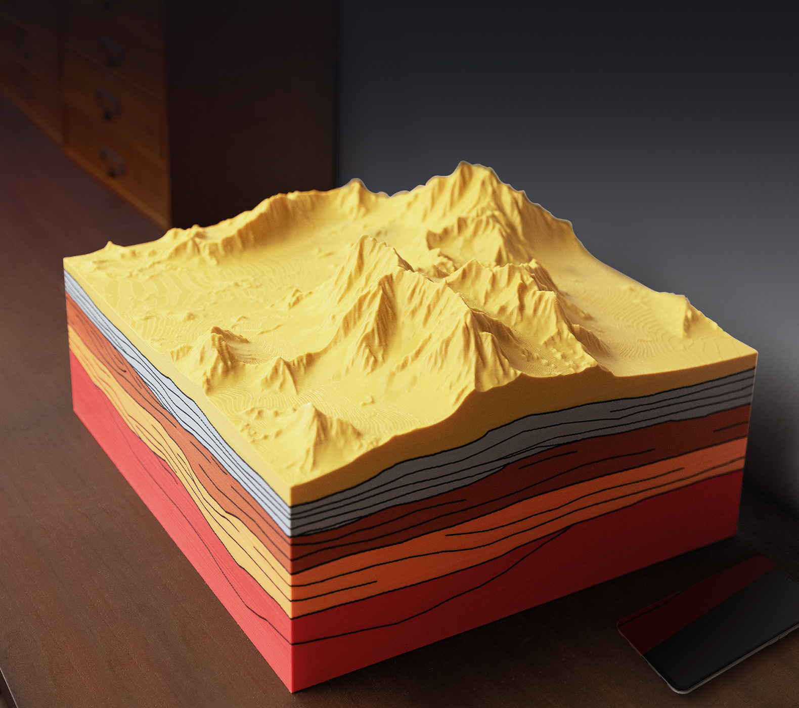 Сложные многоматериальные отпечатки с Creality K2. Многоматериальная геологическая модель, напечатанная Creality K2.