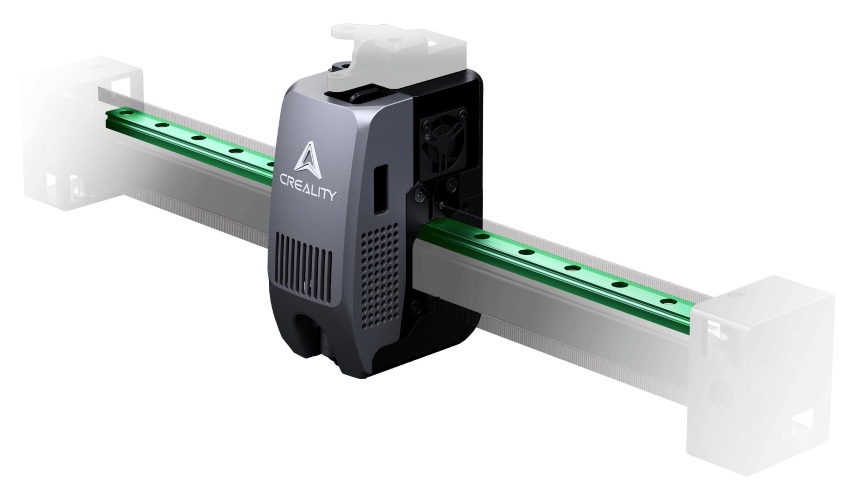 Крупный план прецизионно обработанной стальной направляющей оси X.