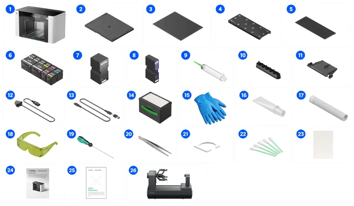 Комплектація xTool O1 Omni Dual UV Rotary Bundle із поворотним пристроєм